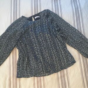 Lush Floral Navy Long Sleeve Blouse, Size M